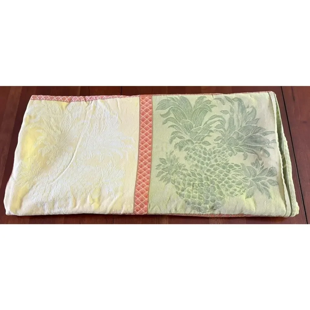 Tommy Bahama Tablecloth Pineapple Damask Cotton Tropical Yellow Green 108x54